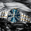 Relógio de Luxo Masculino com Diamante em Água, Brilho Noturno, Calendário Duplo, Movimento de Quartzo 41mm, Azul Dourado, Aço Inoxidável, Estilo Empresarial