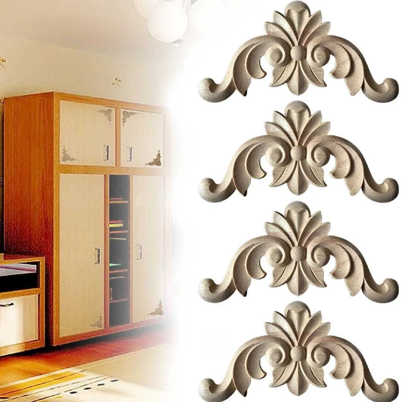 4pcs Wood Applique Carved Corner Onlay Furniture Mouldings Decal DIY For Frame Wall Door Cabinets Beige Decoration Crafts
