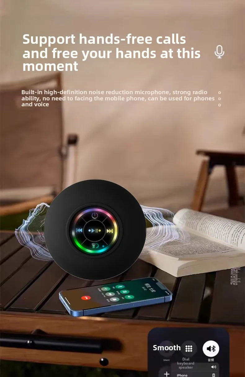 Mini Alto-Falante Portátil MINGCVIL Bluetooth à Prova d'Água IPX4 com Luzes LED para Banheiro e Área Externa, com Ventosa Grande que Pode Ser Fixada na Parede