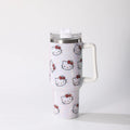 Copo a Vácuo de Aço Inoxidável Hello Kitty 40oz com Desenho de Desenho Animado, Copo Isolado com Estrass, Copo para Carro com Alça e Canudo, Grande Capacidade, Presente