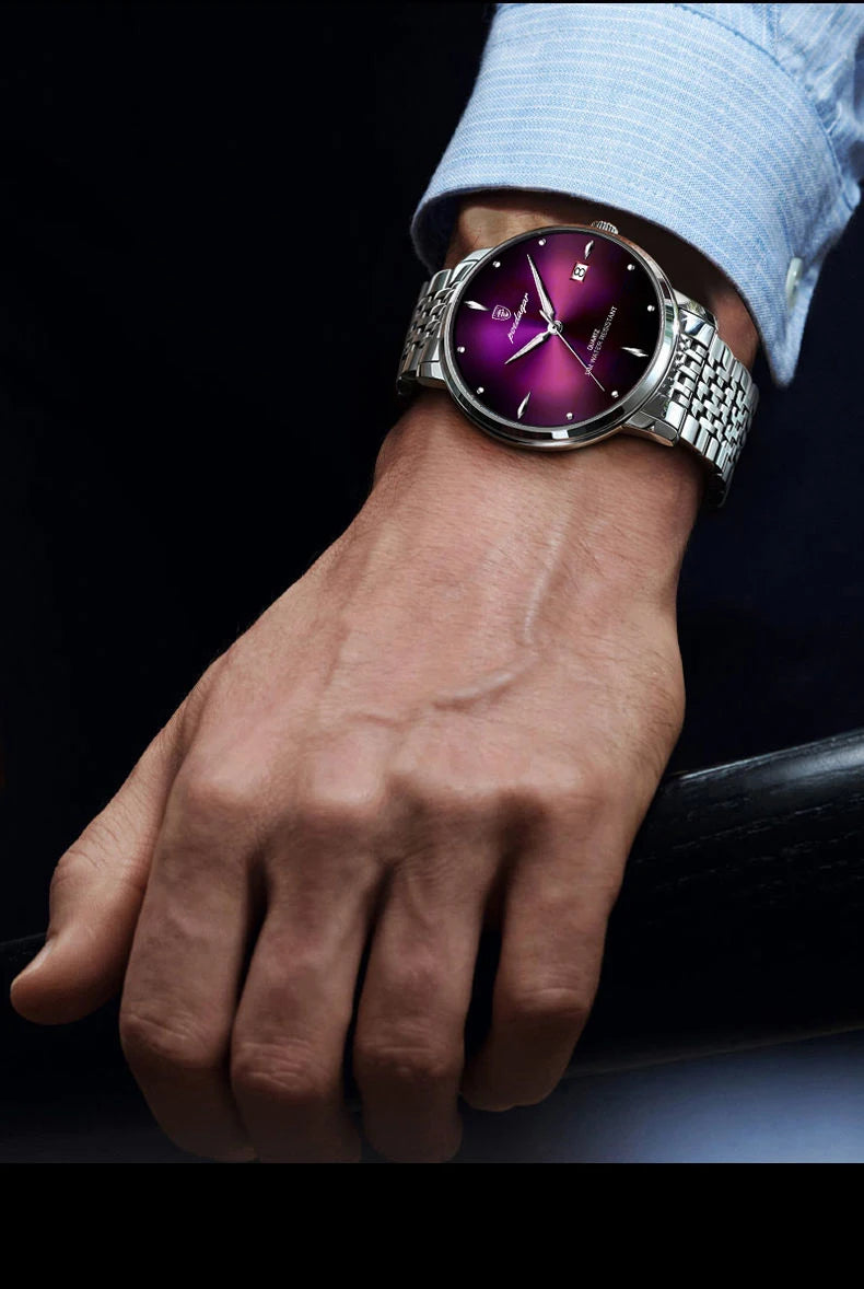 Relógio Masculino Esportivo de Luxo POEDAGAR à Prova D'Água Luminosa de Aço Inoxidável com Data para Homens, Relógio de Quartzo para Negócios