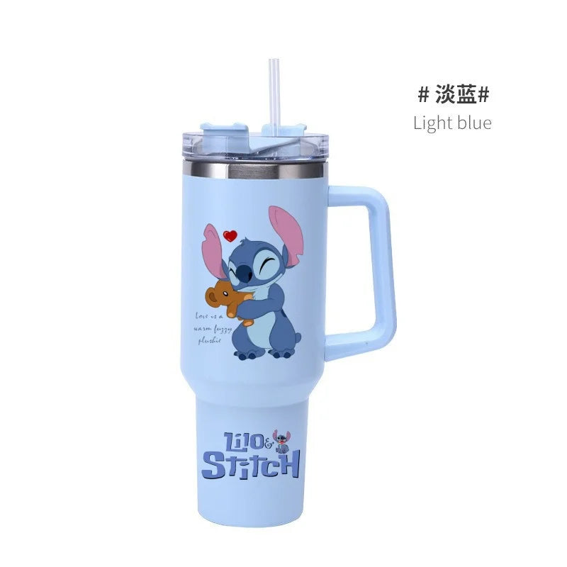 Copa Térmica de Café Lilo & Stitch com Canudo, Copo Térmico de Aço Inoxidável Isolado a Vácuo de 40oz para Bebidas Geladas, Copo de Viagem para Uso Externo