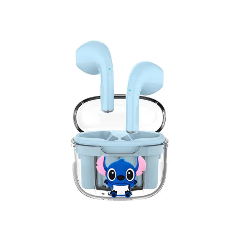 Novos Fones de Ouvido Disney Stitzer 2024 para Esportes, Jogos, Chamada, Audição, Estéreo Transparente com Caixa de Carregamento TWS Sem Fio Bluetooth