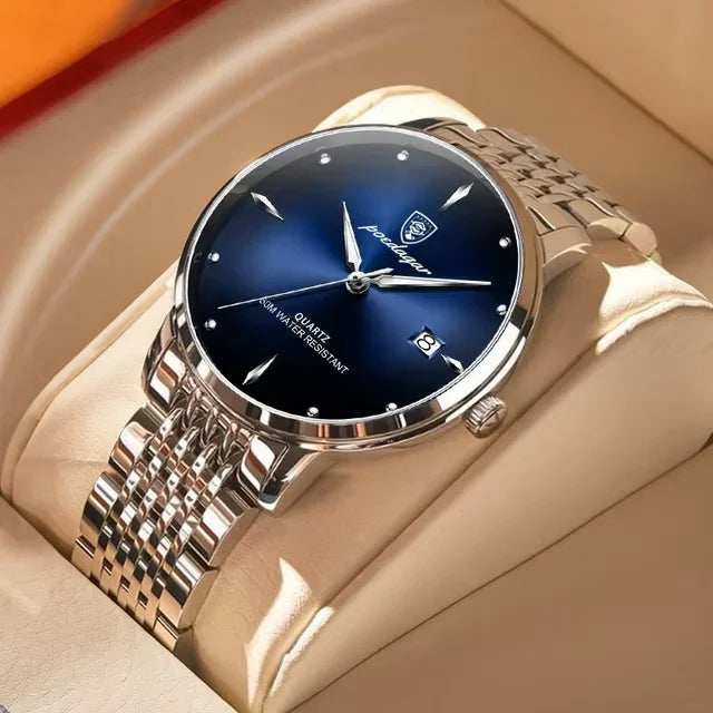 Relógio Masculino Esportivo de Luxo POEDAGAR à Prova D'Água Luminosa de Aço Inoxidável com Data para Homens, Relógio de Quartzo para Negócios