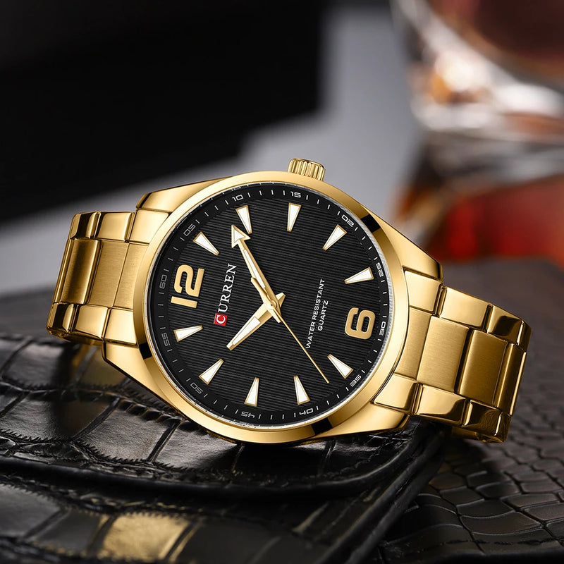 Relógios Masculinos da Marca CURREN com Ponteiros Luminosos, Elegantes, com Pulseira de Aço Inoxidável para Homens.