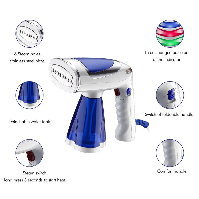 Ferro de Passar Roupas a Vapor Dobrável 1600W para Viagem, Vaporizador Portátil de Roupas com Múltiplo Uso 110V-240V, 3 Níveis de Vapor Rápido
