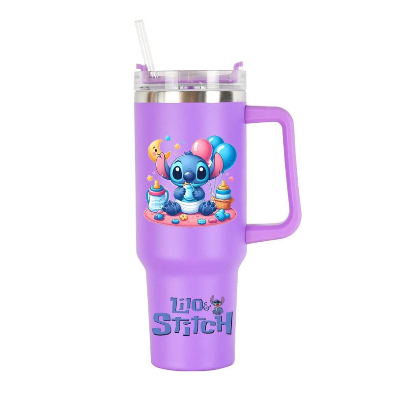 Copa Térmica de Café Lilo & Stitch com Canudo, Copo Térmico de Aço Inoxidável Isolado a Vácuo de 40oz para Bebidas Geladas, Copo de Viagem para Uso Externo