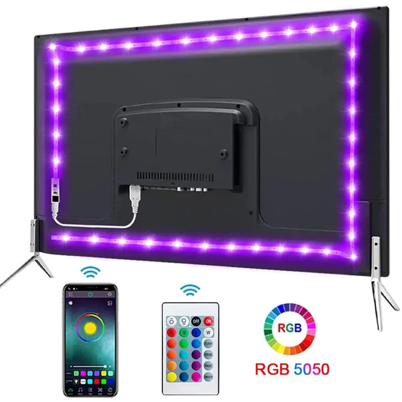 Fita LED RGB Bluetooth USB 5050 SMD Luzes USB 5V Lâmpada LED Flexível Fita Adesiva RGB Diode para TV e Desktop