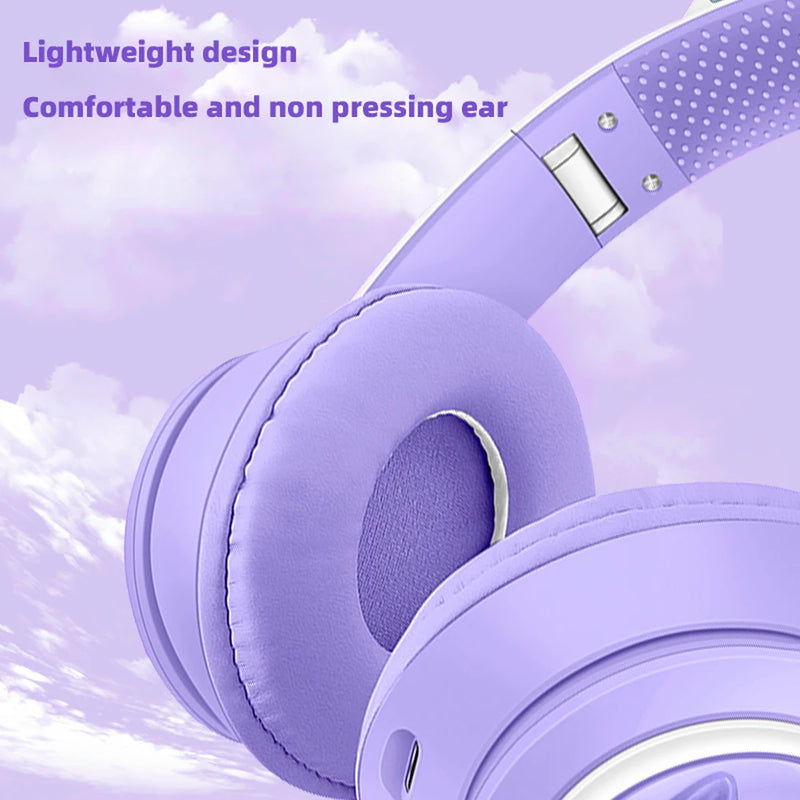 Fones de Ouvido Sem Fio RGB com Orelhas de Gato para PC, Bonito Fone de Ouvido Bluetooth em Forma de Cápsula Espacial 3D, Fone de Ouvido Gamer Dobrável para Presentes de Crianças e Meninas