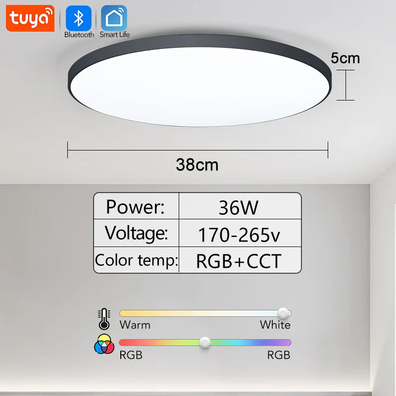 Luz de Teto LED RGB Inteligente com Alto-falante 30W 36W Reproduz áudio musical APP TUYA Bluetooth WIFI Decoração de Casa Quarto Sala de Estar