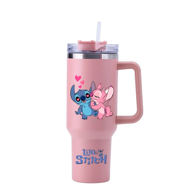 Copa Térmica de Café Lilo & Stitch com Canudo, Copo Térmico de Aço Inoxidável Isolado a Vácuo de 40oz para Bebidas Geladas, Copo de Viagem para Uso Externo