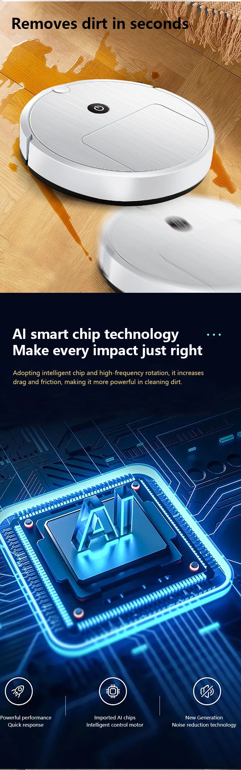 Aspirador Robô Inteligente Xiaomi 3 em 1 com Navegação Automática, Desvio de Obstáculos, Recarregável via USB para Limpeza Doméstica