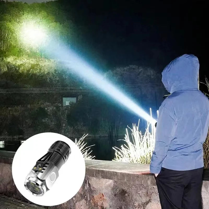 Lanterna LED de Luz Forte Recarregável Multifuncional para Longa Distância, Portátil para Uso Externo e Doméstico, Mini Lanterna com Clipe