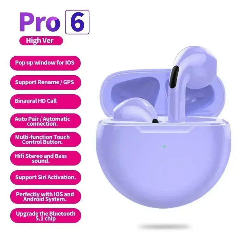 Novos Fones de Ouvido Sem Fio Pro 6 TWS com Microfone Fone Bluetooth Auriculares para Corrida Esportiva para Apple iPhone Xiaomi Pro6 Fones de Ouvido