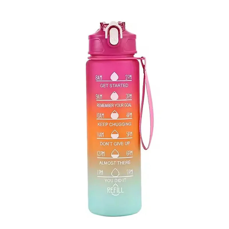 Copo de água esportivo de 700ml, resistente a altas temperaturas, copo com canudo graduado, copo de água com efeito rainbow, copo plástico com cor progressiva.
