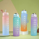 Copo de água esportivo de 700ml, resistente a altas temperaturas, copo com canudo graduado, copo de água com efeito rainbow, copo plástico com cor progressiva.