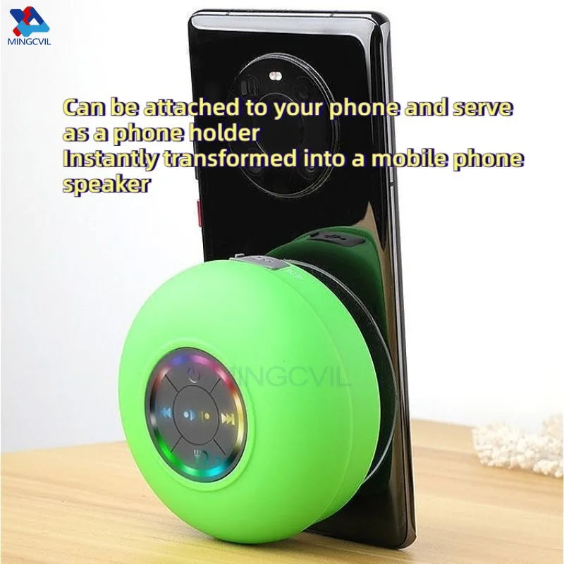 Mini Alto-Falante Portátil MINGCVIL Bluetooth à Prova d'Água IPX4 com Luzes LED para Banheiro e Área Externa, com Ventosa Grande que Pode Ser Fixada na Parede