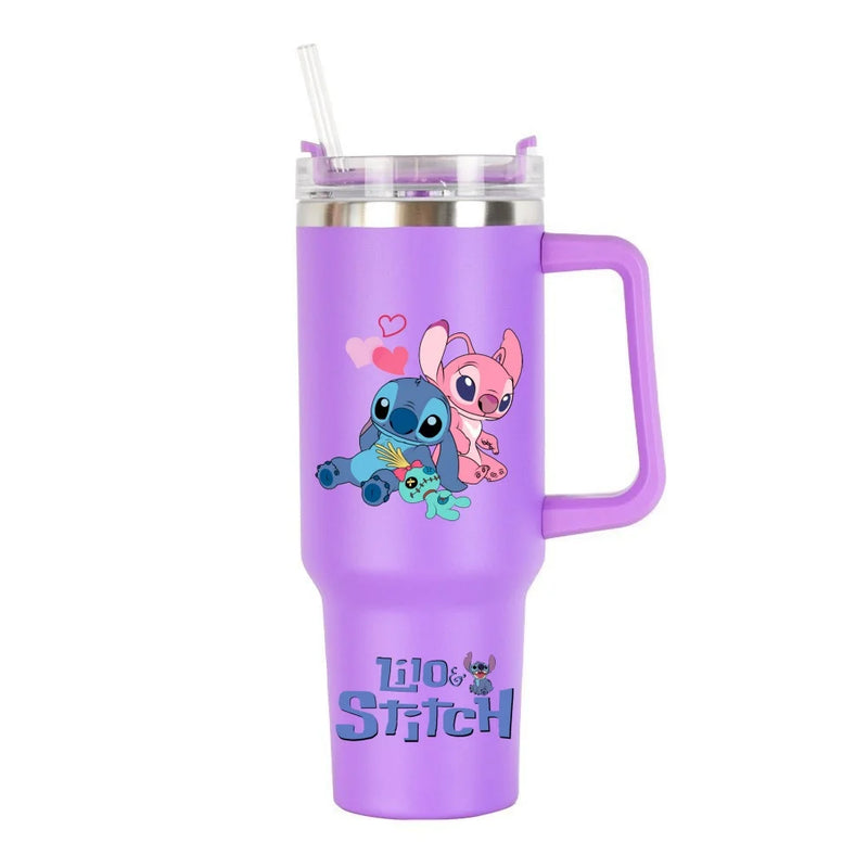 Copa Térmica de Café Lilo & Stitch com Canudo, Copo Térmico de Aço Inoxidável Isolado a Vácuo de 40oz para Bebidas Geladas, Copo de Viagem para Uso Externo