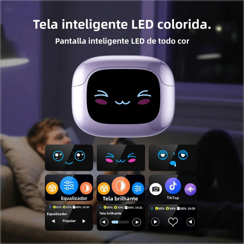 Fones de ouvido Bluetooth HTC NE32 V6.0 AI com tela sensível ao toque LCD, clipe para orelha OWS, fones de ouvido sem fio, tradutor, fones de ouvido com redução de ruído para chamadas