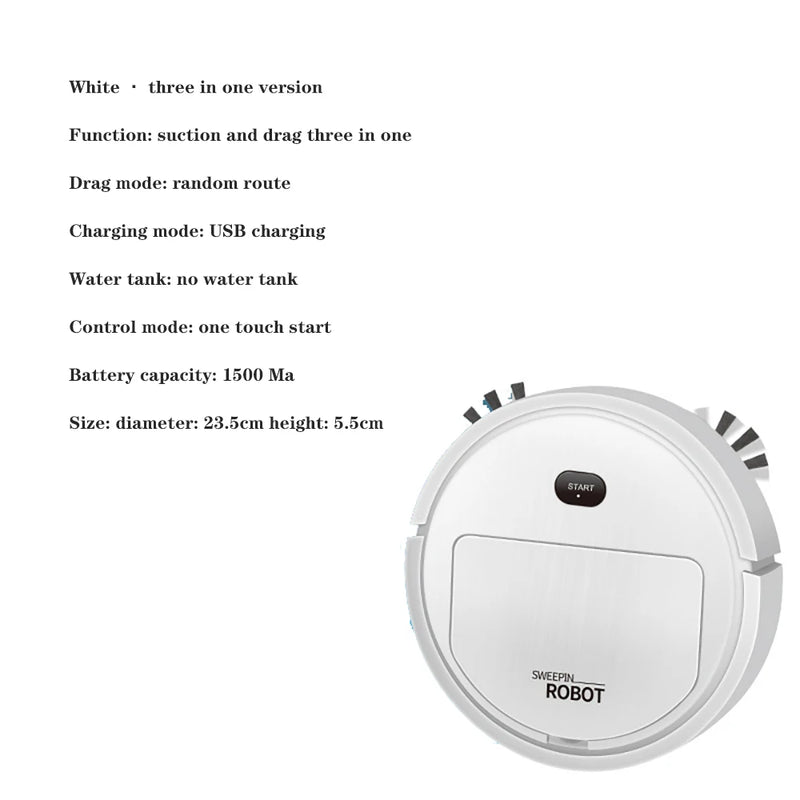 Novo Aspirador de Pó Robot Aspirador de Mopa 3 em 1 Inteligente Sem Fio 1500Pa Limpeza ao Arrastar Varre o Chão para Limpeza em Casa ou Escritório