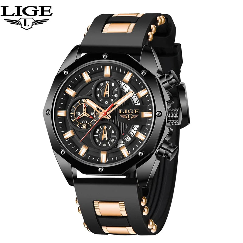 Relógios Masculinos LIGE Fashion Marca Top Luxo Silicone Esporte Relógio Masculino Quartzo Data Relógio à Prova D'Água Cronógrafo Relógio Masculino